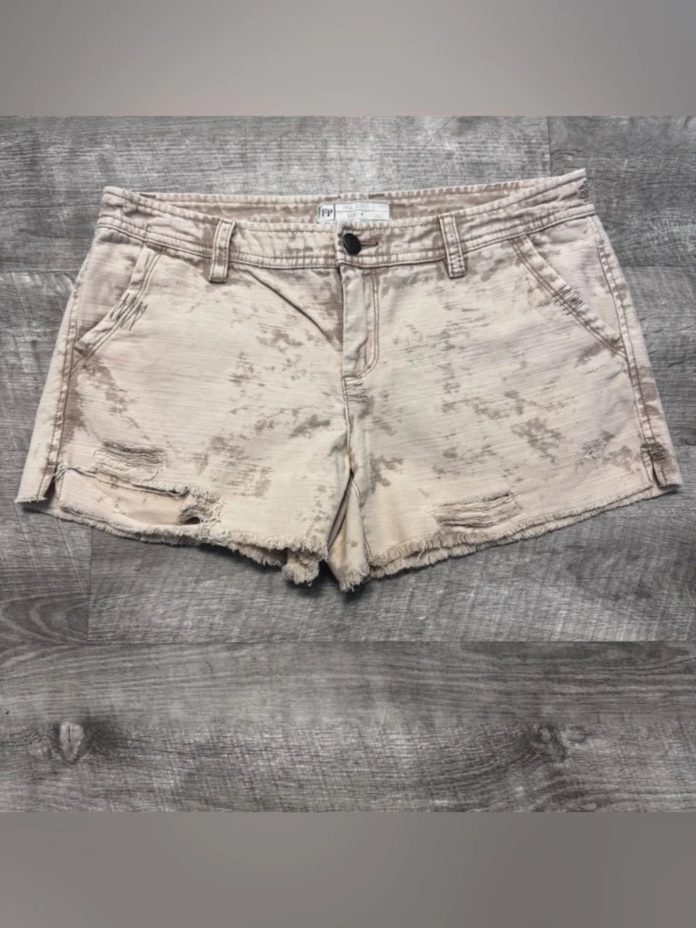 Free People Tan Brown Marbled Print Distressed Cut Off Cotton Shorts Womens Sz 4